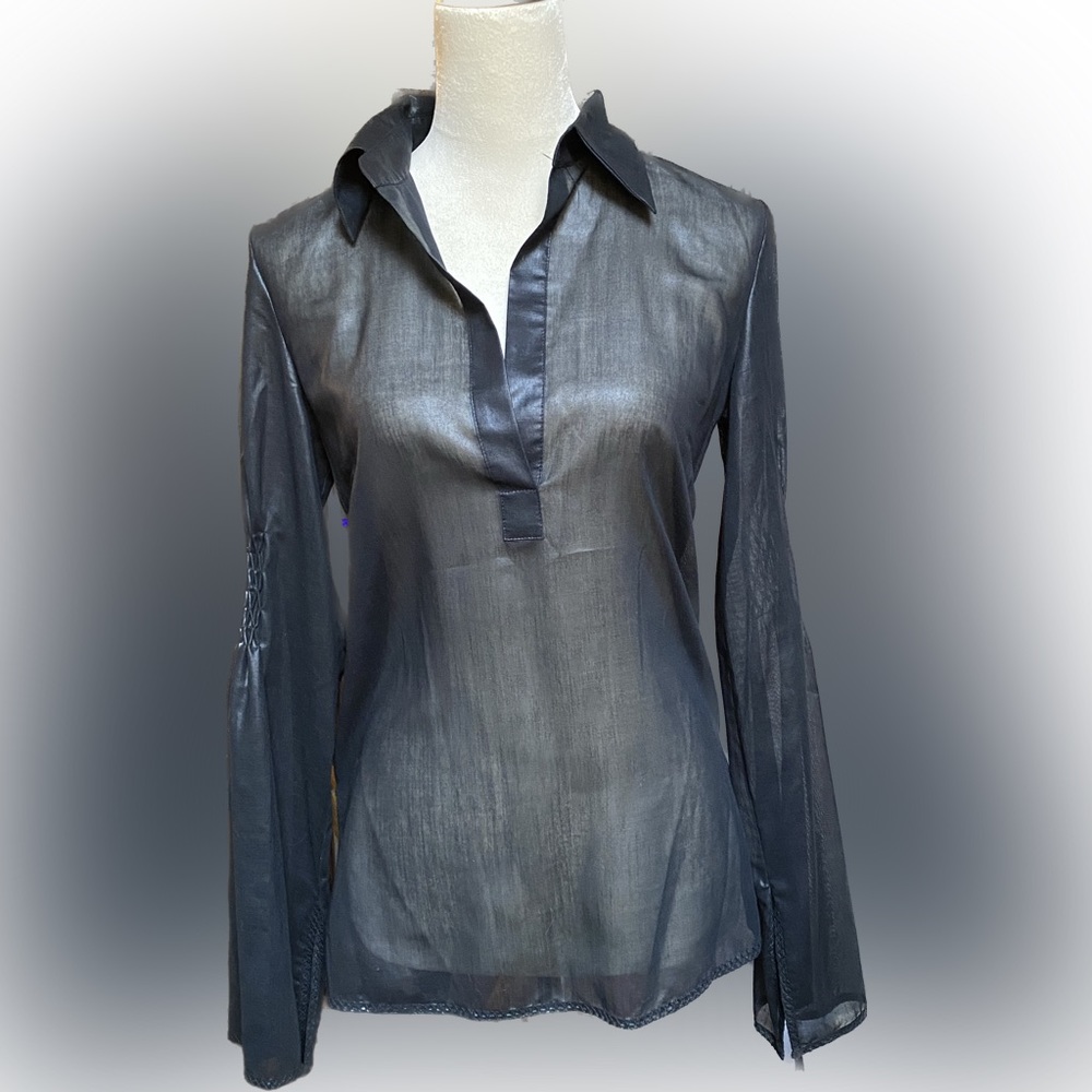 Vintage Kenneth Cole Sheer Black Blouse with Princess Sleeves - Size 4